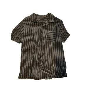 Express Gray Black Print Short Sleeve Shirt Mens Large